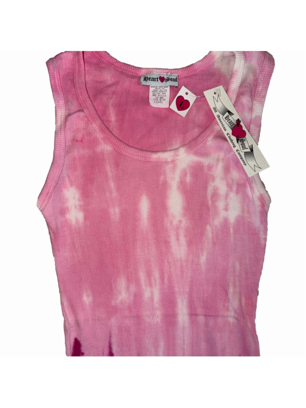 NOS Vintage Y2K Women's Large Heart Soul Pink Dk Gray Tie Dye Tank Top - Picture 4 of 7